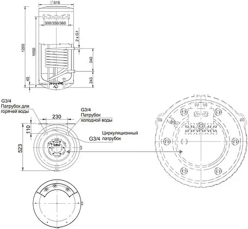 Бойлер комбинированного нагрева Stout (150 л, 24 кВт) SWH-1210-050150