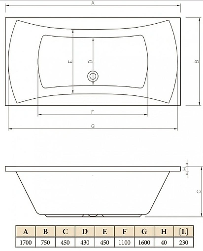 Ванна акриловая C-bath Talia 170x75 CBQ004001