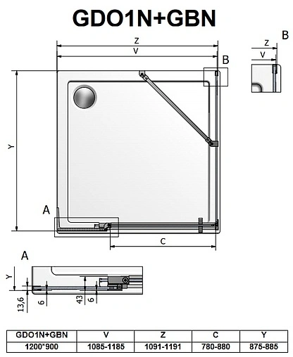Душевое ограждение 1200x1000мм прозрачное стекло Roltechnik Elegant Neo Line GDO1N+GBN/1200*1000 188-1200000-00-02+189-1000000-00-02