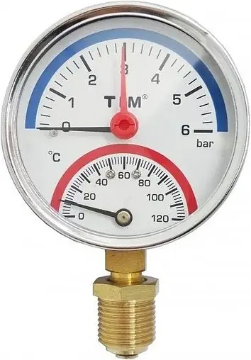 Термоманометр радиальный TIM 80мм 6 бар 120°С ½&quot; Y-80-6