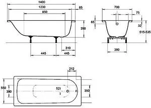 Ванна стальная Kaldewei Saniform Plus 140x70 mod. 360-1 easy-clean белый 111500013001 Ванна стальная Kaldewei Saniform Plus 140x70 mod. 360-1 easy-clean белый 111500013001, 2