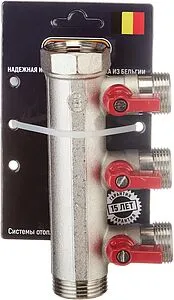 Коллектор запорный проходной 3 отвода красный 1"в/н x ¾"ек Henco VB060503-ROOD Коллектор запорный проходной 3 отвода красный 1"в/н x ¾"ек Henco VB060503-ROOD, 5