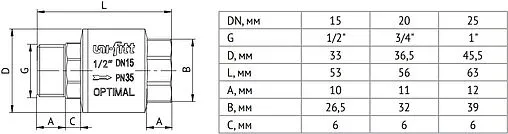 Клапан обратный пружинный ¾"в x ¾"н Uni-fitt Optimal 224G3001