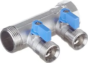 Коллектор запорный проходной 2 отвода синий 1"в/н x ¾"ек Henco VB060502-BLAUW Коллектор запорный проходной 2 отвода синий 1"в/н x ¾"ек Henco VB060502-BLAUW, 1