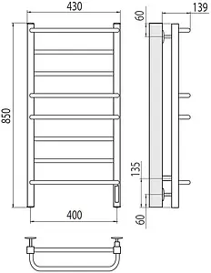 Полотенцесушитель электрический лесенка Terminus Евромикс квадро П8 400х850 электро quick touch полированная сталь 4670078531247, 2