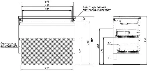 Тумба под умывальник подвесная Aquanet Нота New 100 дуб светлый 00334200
