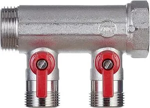 Коллектор запорный проходной 2 отвода красный 1"в/н x ¾"ек Henco VB060502-ROOD Коллектор запорный проходной 2 отвода красный 1"в/н x ¾"ек Henco VB060502-ROOD, 3