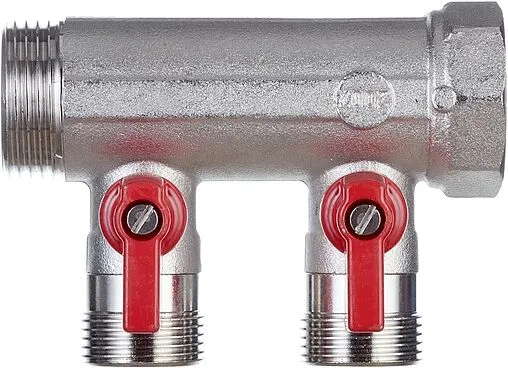 Коллектор запорный проходной 2 отвода красный 1&quot;в/н x ¾&quot;ек Henco VB060502-ROOD