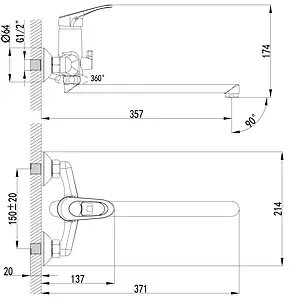 Смеситель для ванны с длинным изливом Lemark Omega хром LM3151C Смеситель для ванны с длинным изливом Lemark Omega хром LM3151C, 2