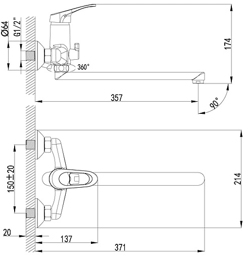 Смеситель для ванны с длинным изливом Lemark Omega хром LM3151C