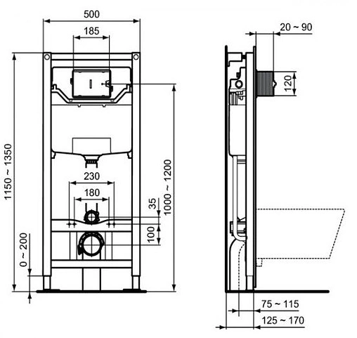 Комплект 4 в 1 Ideal Standard Tesi Rimless T355101PT15