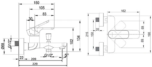 Смеситель для ванны Villeroy&amp;Boch O.novo хром TVT10400100061
