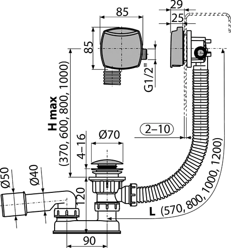 Слив-перелив для ванны с функцией налива AlcaPlast хром A508CKM Слив-перелив для ванны с функцией налива AlcaPlast хром A508CKM