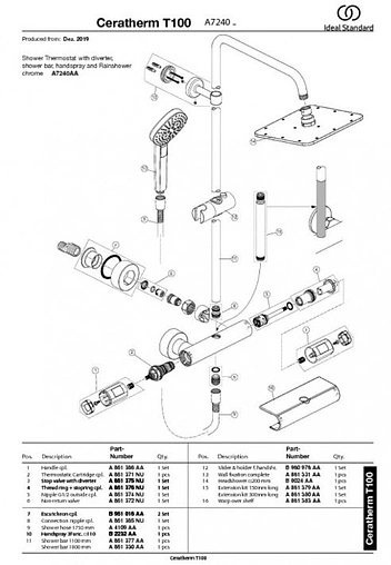 Душевая система с термостатом для душа Ideal Standard Ceratherm T100 хром A7240AA