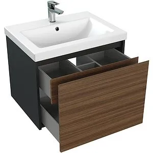 Тумба-умывальник подвесная Cersanit Grande 60 чёрный орех 64759+S-UM-COM60/1-w, 4