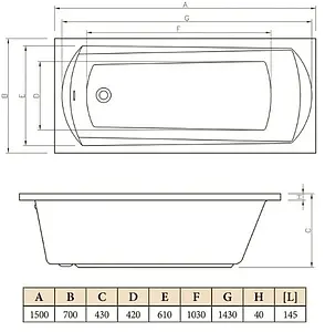 Ванна акриловая C-bath Clio 150x70 CBQ003004 Ванна акриловая C-bath Clio 150x70 CBQ003004, 2