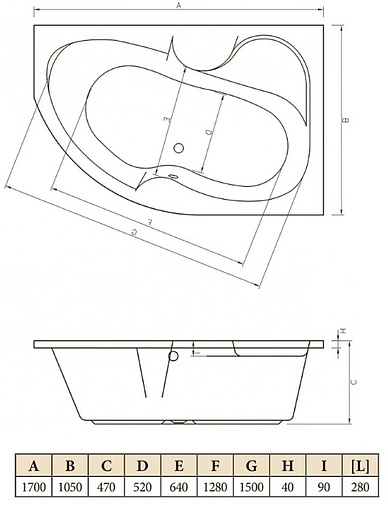Ванна акриловая C-bath Atlas 170x105 R CBA00203R
