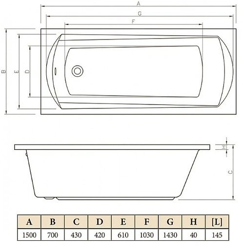 Ванна акриловая C-bath Clio 150x70 CBQ003004