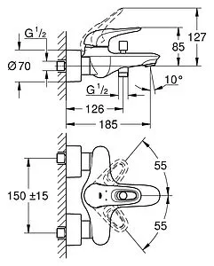 Смеситель для ванны Grohe Eurostyle New хром 33591003 Смеситель для ванны Grohe Eurostyle New хром 33591003, 2