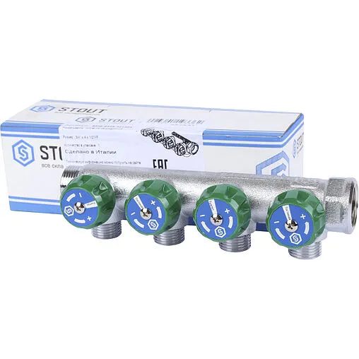 Коллектор регулирующий проходной 4 отвода ¾&quot;в/н x ½&quot;н Stout SMB-6849-341204