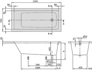 Ванна акриловая Villeroy&Boch Targa Plus 150x70 альпийский белый UBA150NES2V01+U99740000, 2