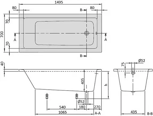 Ванна акриловая Villeroy&Boch Targa Plus 150x70 альпийский белый UBA150NES2V01+U99740000