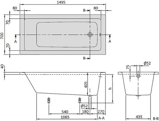 Ванна акриловая Villeroy&amp;Boch Targa Plus 150x70 альпийский белый UBA150NES2V01+U99740000