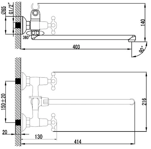 Смеситель для ванны с длинным изливом SMARTsant Классик нью хром SM180008AA