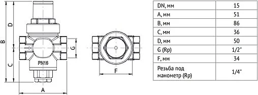 Редуктор давления поршневой ½" Uni-fitt Mini 203N2140 Редуктор давления поршневой ½" Uni-fitt Mini 203N2140