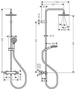 Душевая система с термостатом для душа Hansgrohe Vernis Blend 200 1jet EcoSmart чёрный матовый 26089670, 2