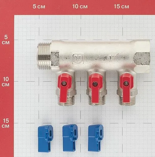 Коллектор запорный проходной 3 отвода 1&quot;в/н x ½&quot;к Valtec VTc.580.N.0603