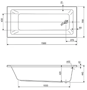 Ванна акриловая Cezares Plane Solo Mini 150x70 Ванна акриловая Cezares Plane Solo Mini 150x70, 2