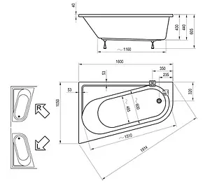 Ванна акриловая Ravak CHROME 160x105 L CA51000000 Ванна акриловая Ravak CHROME 160x105 L CA51000000, 3
