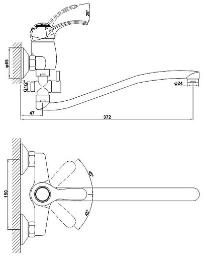 Смеситель для ванны с длинным изливом Gross Aqua Arabic хром 7518516C-35S Смеситель для ванны с длинным изливом Gross Aqua Arabic хром 7518516C-35S
