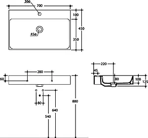 Раковина Kerasan Cento 70 белый 353201*1 Раковина Kerasan Cento 70 белый 353201*1, 2