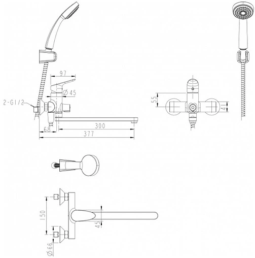 Смеситель для ванны с длинным изливом Bravat Drop хром F64898C-LB