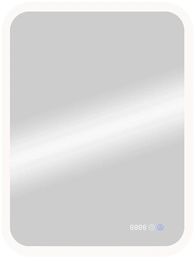 Зеркало с подсветкой Continent Glamour Led 60x80 с часами, с подогревом белый ЗЛП264