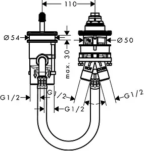 Скрытая часть смесителя на борт ванны Hansgrohe 13159180 Скрытая часть смесителя на борт ванны Hansgrohe 13159180, 2