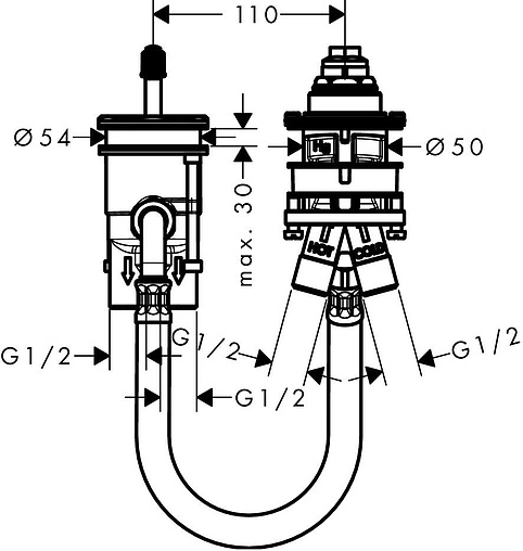 Скрытая часть смесителя на борт ванны Hansgrohe 13159180