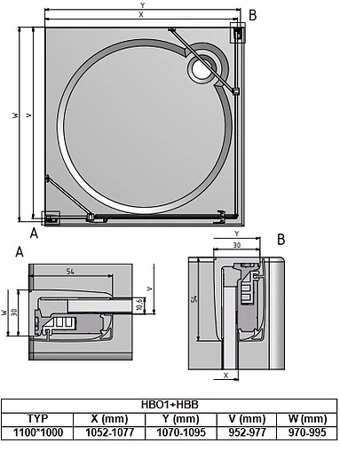Душевое ограждение 1000x1000мм прозрачное стекло Roltechnik Hitech Line HBO1+HBB/1000*1000 284-1000000-06-02+286-1000000-06-02