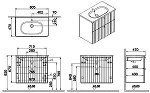 Тумба-умывальник подвесная VitrA Root Groove 80 серый 69438 Тумба-умывальник подвесная VitrA Root Groove 80 серый 69438, 2
