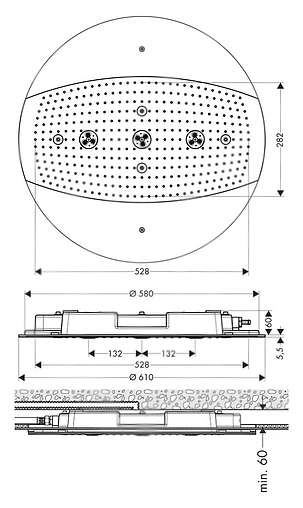 Лейка верхнего душа без подсветки Hansgrohe Raindance Rainmaker 600 3jet хром 28403000