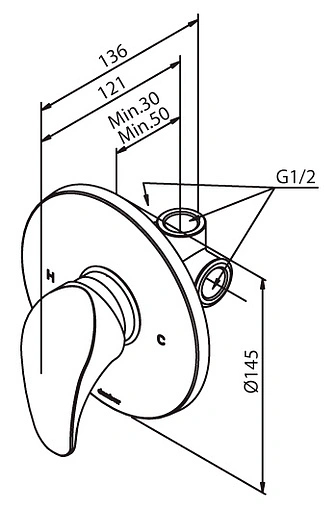 Смеситель для душа скрытого монтажа Damixa Space хром 107500000 Смеситель для душа скрытого монтажа Damixa Space хром 107500000