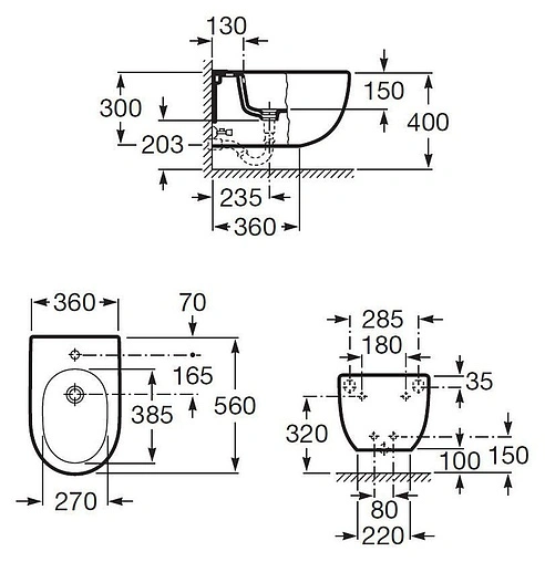 Биде подвесное Roca Meridian белый 357245000