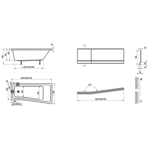 Ванна акриловая Ravak BE HAPPY II 170x75 L C941000000