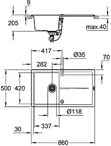 Мойка кухонная Grohe K400-86 серый гранит 31640AT0 Мойка кухонная Grohe K400-86 серый гранит 31640AT0, 2