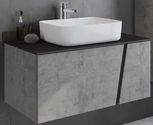 Тумба-умывальник подвесная Comforty Эдинбург 90 бетон светлый/чёрный 00004147997CF, 1