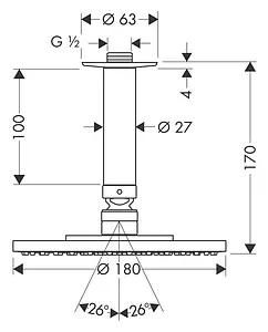 Лейка верхнего душа с потолочным креплением Hansgrohe Raindance S 180 1jet хром 27472000 Лейка верхнего душа с потолочным креплением Hansgrohe Raindance S 180 1jet хром 27472000, 2