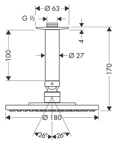 Лейка верхнего душа с потолочным креплением Hansgrohe Raindance S 180 1jet хром 27472000