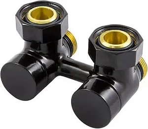 Узел нижнего подключения радиатора угловой М22x1.5 x ¾"ек Schlosser Exclusive черный Ral 9005 601000101 Узел нижнего подключения радиатора угловой М22x1.5 x ¾"ек Schlosser Exclusive черный Ral 9005 601000101, 1